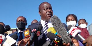 Cabinet Secretaries Fred Matiang'i Joe Mucheru at Kamiti prison