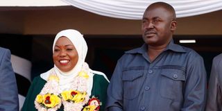 Ali Kanga (right) poses in a photo with his wife, Kwale Governor Fatuma Achani.