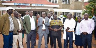 Baringo Governor Benjamin Cheboi (in grey suit) touring Eldama Ravine sub-county hospital on August 28 , 2022