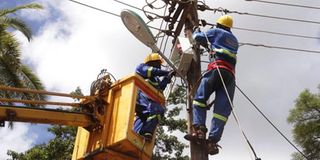 Kenya Power staff at work in Nyeri.