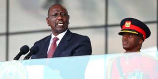 President William Ruto addresses Kenyans at Uhuru Gardens on October 10, 2022, during Mashujaa Day