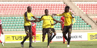 Tusker defender Boniface Onyango celebrates