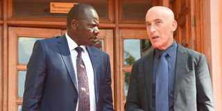 Israel Ambassador to Kenya Michael Lotem (right) and Uasin Gishu County Governor Jonathan Bii Chelilim