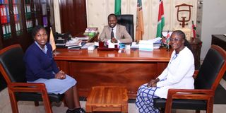 Governor George Natembeya meeting pediatric student nurse Elizabeth Robai Lukresia