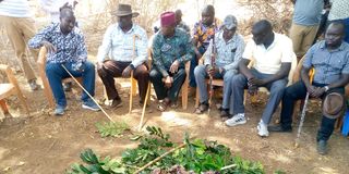West Pokot leaders during a peace caravan at Takaywa village in Turkwel area on February 7, 2023.