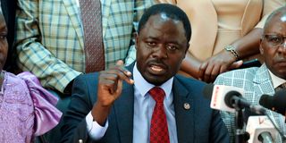 Homa Bay Member of Parliament Peter Kaluma addressing journalists on the Supreme Court ruling on LGBTQI at Parliament Buildings