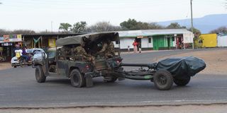 A Kenya Defense Forces (KDF) vehicle that was in a convoy of vehicle-driven missile launchers spotted in Baringo