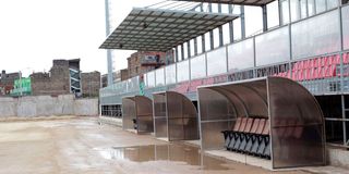 The technical bench area at Dandora Stadium in Nairobi