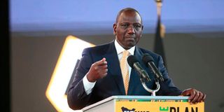 President William Ruto when he launched the Kenya Kwanza manifesto at Kasarani