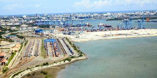 An aerial view of the port of Mombasa in December 2021.