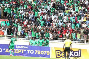 Gor Mahia players celebrate Austin Odhiambo's goal 