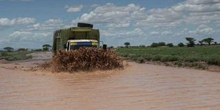 A flooded section of North Horr-Marsabit road