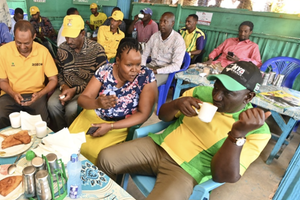 President William Ruto takes breakfast at a kibanda in Mandera Town.