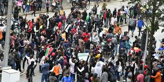 Anti-tax protesters on the streets of Nairobi during the peaceful demonstrations.
