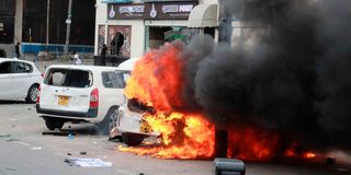 vehicles set ablaze