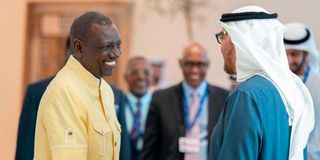 President William Ruto greets President Sheikh Mohamed bin Zayed Al Nahyan uae