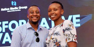 Nation Media Group (NMG) Chief Operating Officer Monicah Ndung'u (right) with Ryan Mule Samsung Kenya